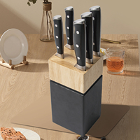 EVERWEALTH Ensemble de couteaux de cuisine de haute qualité en acier inoxydable 3cr13, finition laser, 6 pièces, support de présentation forgé 430+ABS