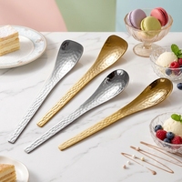 Cuillère à dessert créative multi-usage en acier inoxydable 304 doré, motif martelé, finition miroir, style rétro de luxe léger