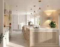 Armoires de cuisine modernes en chêne blanc massif, panneaux cannelés, modulaires sur mesure, écologiques, finition haute brillance