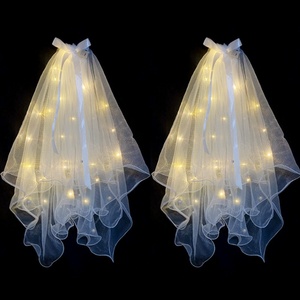 Serre-tête créatif double couche pour mariée, avec lumières LED, voile lumineux, nœud en ruban, style princesse féerique, pour mariage et jeunes filles - Product Image 2