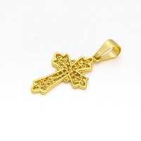 Pendentif Croix Chrétienne Ornée en Filigrane Or 14K Fait Main JJ BRAVO, Détails Floraux, Bijoux Fins, Sans Nickel, Sans Plomb