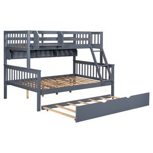 Traditional Twin Over Full Bunk Bed with Desk Drawers & <b>Ladder</b> Solid Wood <b>Frame</b> Guardrails for Kids & Teens for Bedroom Use - Product Image 6