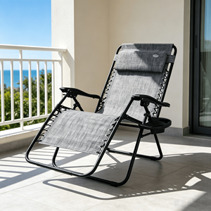 Silla de Exterior <span class=keywords><strong>Plegable</strong></span> Extra Grande y Resistente con Portavasos, <span class=keywords><strong>Tumbona</strong></span> Reclinable con Marco de Acero Inoxidable, Silla de Gravedad Cero - Product Image 1