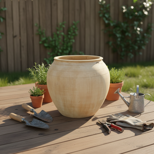 أواني زهور صينية عتيقة بتصميم ريفي قديم، إكسسوارات منزلية، أصص زهور كريمية اللون - Product Image 1