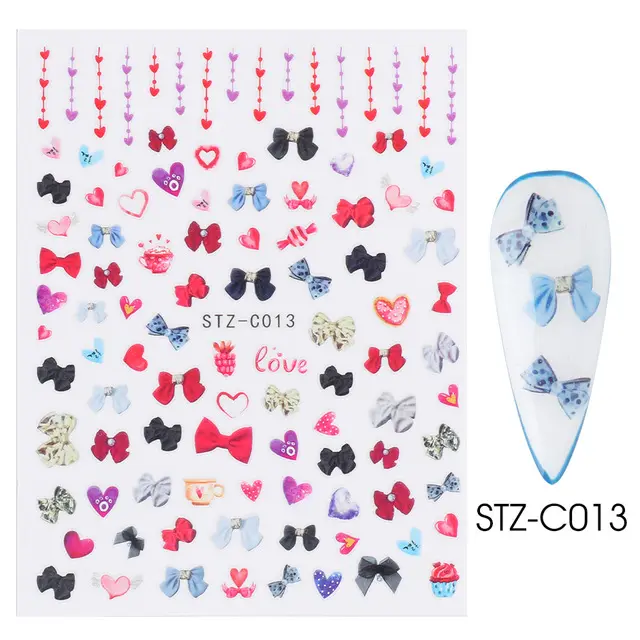 STZ-pegatinas autoadhesivas para uñas, calcomanías de corazón dulce, amor, mariposa, lazo, regalos, San Valentín