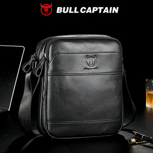 กระเป๋าหนังแท้ BULLCAPTAIN สำหรับผู้ชาย กระเป๋าสะพายข้างใส่แล็ปท็อปสำหรับธุรกิจ พร้อมช่องซิปหลายช่อง สายสะพายปรับได้ - Product Image 1