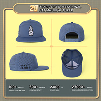 Casquette de baseball en maille polyester pour hommes, avec découpe laser, broderie, 7 panneaux, visière plate, snapback, logo personnalisé