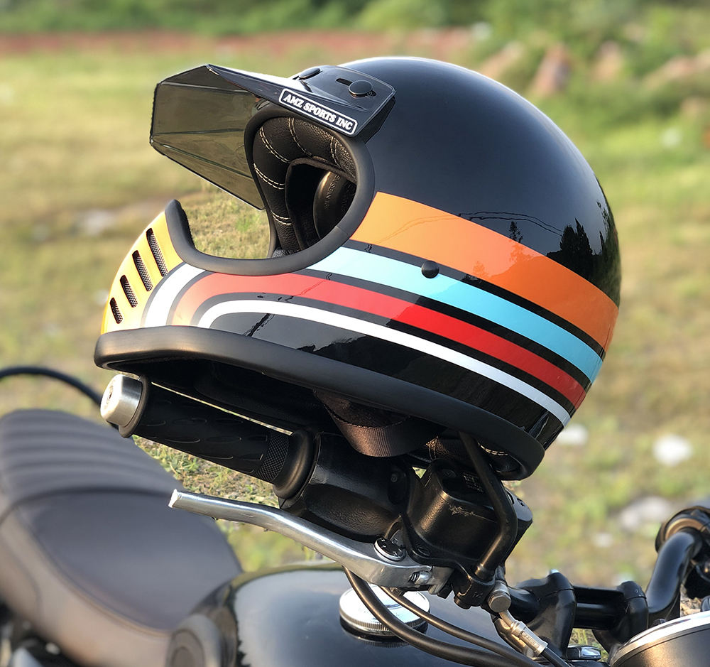 AMZ Retro Full Face Motorcycle Helmet - Fiberglass Shell, DOT