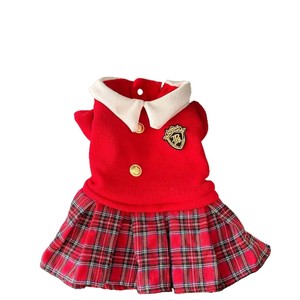 Jupe à carreaux pour chien, mignonne, doublée de polaire rouge, col universitaire, vêtements d'automne et d'hiver pour petits et moyens chiens, Teddy Bichon - Product Image 4