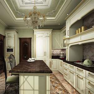 Mueble de Cocina Abierto Estilo Europeo Personalizado, Mueble de Cocina Modular para Casa o Villa de Gran Espacio, Isla de Cocina de Mármol - Product Image 2