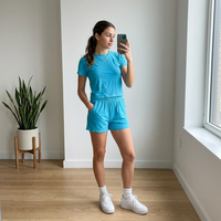 Ensemble de shorts en coton pour femmes de haute qualité, au-dessus du genou, 2 pièces, uni, décontracté, à porter tous les jours, été