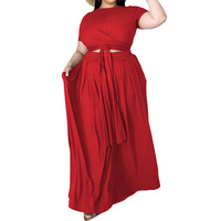 Mode grande taille vêtements pour femmes dames impression t-shirt haut court croix cravate balançoire robe femmes deux pièces jupe ensembles