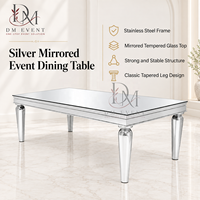 Table de salle à manger rectangulaire haut de gamme en acier inoxydable avec plateau miroir et pieds ronds effilés pour événements et banquets (vente en gros)