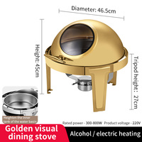 Chauffe-Plat Rond Professionnel pour Buffet d'Hôtel et Mariages, Modèle 721, Demi-Or, en Acier Inoxydable, Type Roll Top