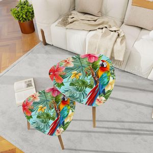 Mesa de té floral de verano minimalista moderna, mesa auxiliar de bambú triangular anidada personalizada, flores tropicales, loros, flores florales sin costuras - Product Image 1