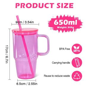 Verre à bière coloré Libby 650 ml (22 oz) avec poignée, couvercle et paille, personnalisable avec logo – Nouveauté très demandée - Product Image 2