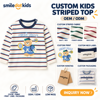T-shirt à manches longues rayé avec imprimé ours personnalisé pour enfants, haut pour tout-petits garçons et filles, fournisseur de vêtements en gros OEM ODM