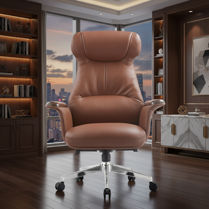 Chaise de bureau présidentielle de luxe Sinonis à dossier haut, chaise de direction en cuir pour directeur, patron, salle de direction - Product Image 3