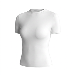 เสื้อยืดแขนสั้นคอกลมสีขาวสำหรับผู้หญิง MERITORIOUS INTERNATIONAL ผ้าถักเนื้อผ้าฝ้าย 100% ระบายอากาศได้ดี ทรงลำลอง มีหลายขนาด - Product Image 1