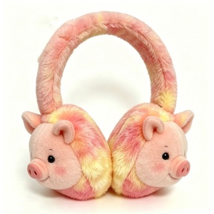 ที่ปิดหูตุ๊กตาหมูลายมัดย้อมสีพาสเทล, ที่ปิดหูขนฟูไล่เฉดสีชมพู-เหลืองนุ่มนวลสำหรับเด็ก, ที่ปิดหูกันหนาวรูปหน้าหมูน่ารักสำหรับอากาศหนาว - Product Image 2