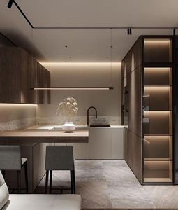 ตู้ครัวไฟฟ้าทำจาก PVC ไม้โอ๊คและไม้วีเนียร์พร้อมของตกแต่งในครัวแบบทันสมัย - Product Image 1