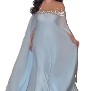 Gaun malam perjamuan sifon mutiara berlian imitasi pinggang tinggi seksi elegan Timur Tengah baru musim semi dan panas 2023