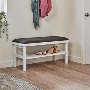 Banc de couloir de salon banc de changement de <span class=keywords><strong>chaussures</strong></span> rembourré avec étagère en canne banc de <span class=keywords><strong>chaussures</strong></span> d'entrée avec siège - Product Image 2
