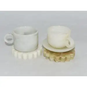 SHIHUI Customized Home Decorative Unique Design Flower Shape Natural Marble Onyx Cup Mat Holder Coaster Set