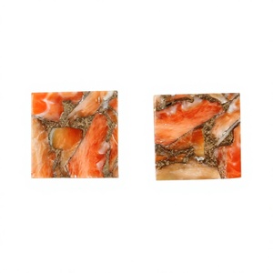 Coral esponjoso naranja Mohave de 12 mm, cobre liso, gemas sueltas cuadradas planas de doble cara para anillos y colgantes, fabricación de joyas DIY - Product Image 1