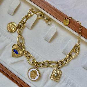 Cadena cubana clásica de acero inoxidable sin deslustre con incrustaciones de circón ojo estrella corazón <span class=keywords><strong>Tarot</strong></span> tarjeta encanto colgante pulsera conjunto - Product Image 5