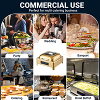Chauffe-Plats Commercial Doré 6L avec Thermostat, Plat de Présentation Carré en Acier Inoxydable, Chauffe-Plats Électrique pour Buffet, Équipement Hôtelier