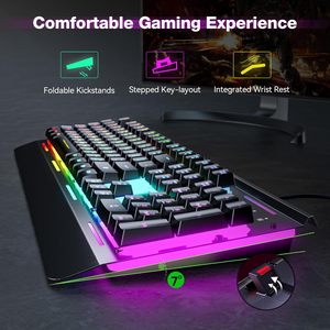 Clavier de jeu Tecknet à membrane, filaire USB, éclairage RVB 15 zones, résistant à l'eau IP32, 25 touches anti-ghosting pour PC - Product Image 2