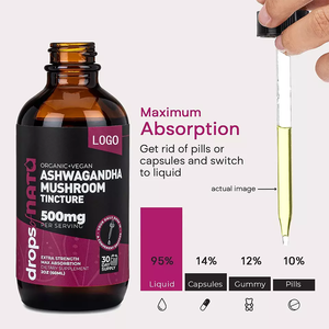 Etiqueta Privada ODM-Suplemento orgánico para el cerebro para hombre, 60ML, 500mg, <span class=keywords><strong>Ashwagandha</strong></span>, <span class=keywords><strong>tintura</strong></span> <span class=keywords><strong>de</strong></span> seta, soporte para la esterilización - Product Image 3