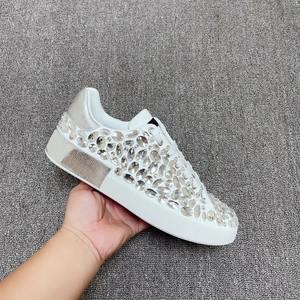 Chaussures plates pour femmes en cuir véritable de haute qualité, chaussures de créateur de luxe en cristal - Product Image 2