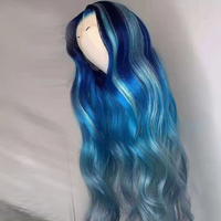 Wig rambut manusia Highlight biru renda depan rambut Virgin mentah pra pencabutan wig renda Frontal lurus sutra tanpa lem untuk wanita