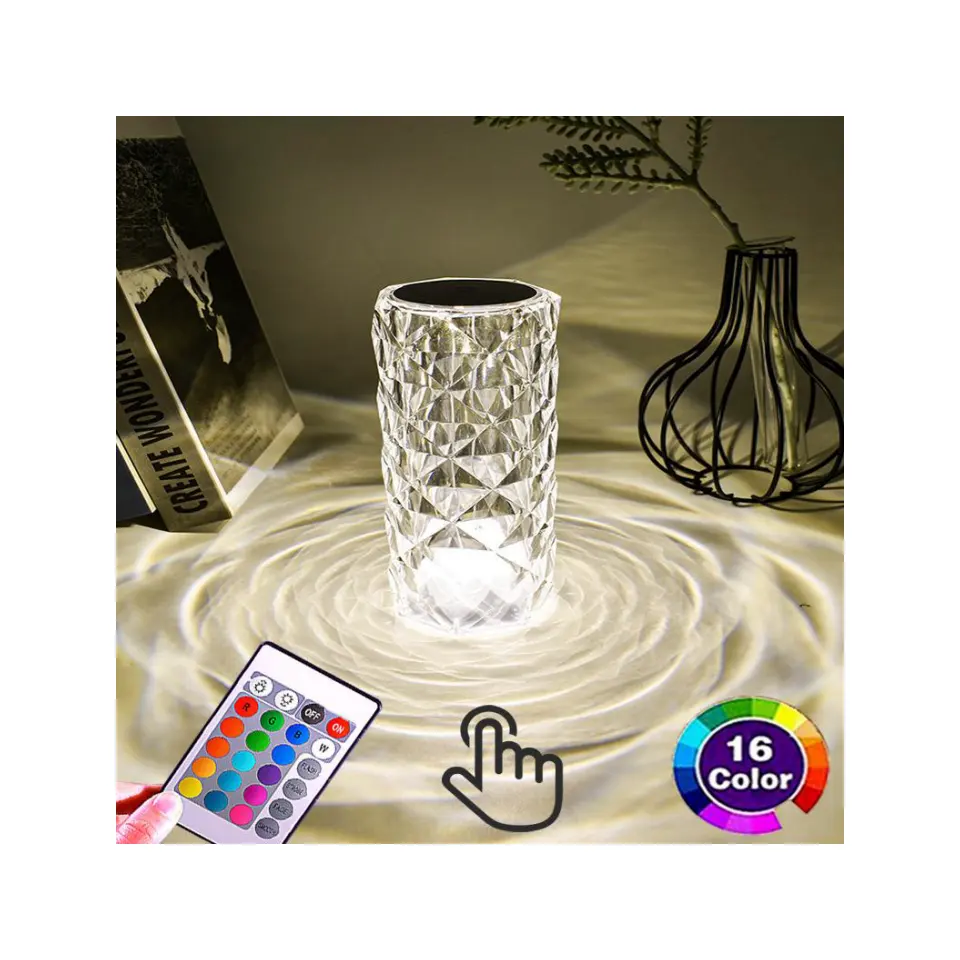 Lampe tactile Led Rose Usb Romantique Led Rose Cristal Chambre Lampes De Bureau Cristal Lampe De Table Rgb Chaude 16 Couleurs 50 Petit Acrylique 80