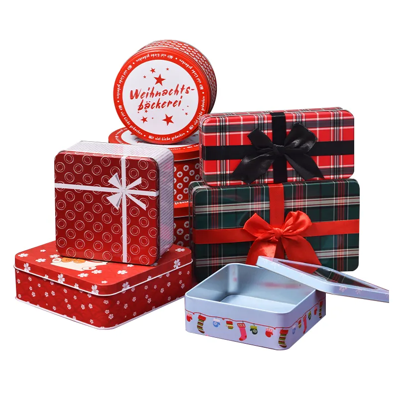 Personalizado Impresso Promocional Presente Quadrado Metal Tin Box Natal Cookie Tin Box