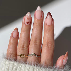 ❤ Pegatinas francesas de bloque de color de corazón usable de Venta caliente transfronteriza puntas de uñas postizas de niña dulce terminadas - Product Image 1