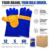 Gants de soudage personnalisés en cuir de vachette fendu CE EN 12477 Type A résistants à la chaleur avec paume double renforcée et manchette longue – Vente en gros