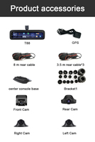 Caméra embarquée 4G LTE, boîte noire de voiture, dashcam 4 objectifs, caméra avant et arrière, diffusion en direct sur téléphone pour la sécurité des voyages longue distance