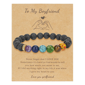 Bracelet en pierre volcanique colorée avec perles, design rond en alliage de zinc, bijou cadeau pour la Saint-Valentin - Product Image 5