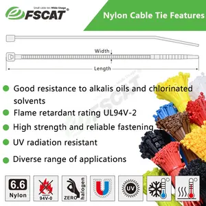 FSCAT fabrika doğrudan satış fiyatı 4.8*250mm naylon 66 kablo bağı kendinden kilitleme plastik kablo bağı