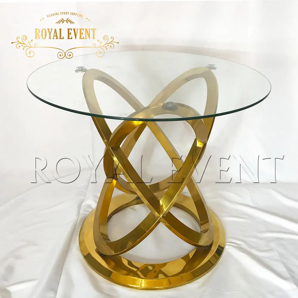 Pratik tasarım mobilya tedarikçisi Metal paslanmaz çelik sehpa cam kek masa parti için