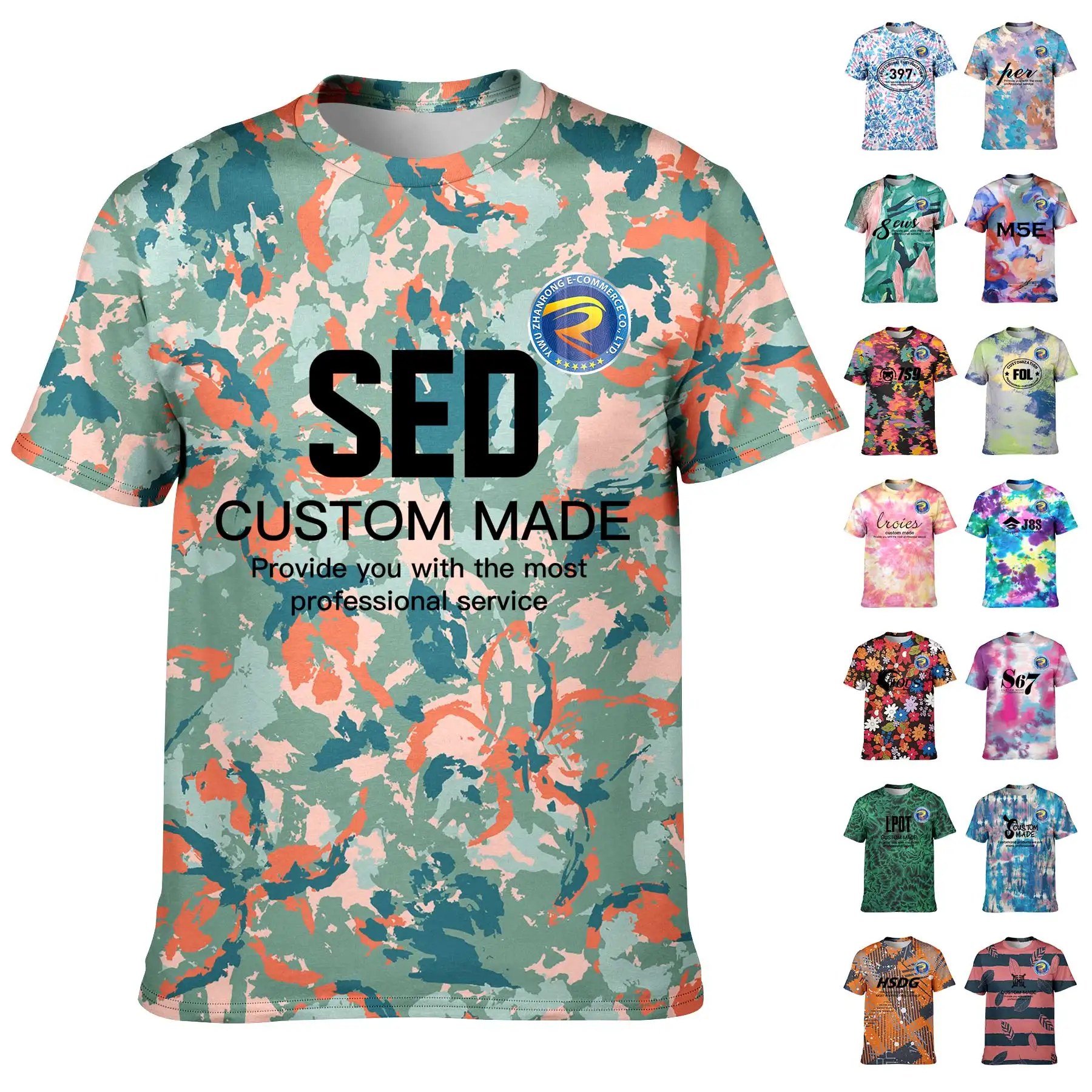 Cotton Unisex Sub Colorful Tie Dye T shirts Blank Embroidery Heavy weight t shirt printing custom Men's T-shirts