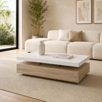 Mesa de Centro Rectangular de Estilo Industrial Minimalista, Mesa de Madera con Dos Cajones, Mesa Auxiliar para Sala de Estar, Muebles para el Hogar