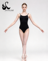 Justaucorps de ballet Anna Shi pour femme/enfant, bretelles doubles fines, passepoil blanc, découpe ovale au dos, boucle réglable, pour entraînement de danse