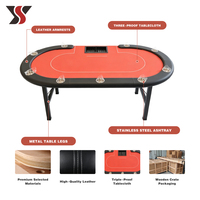 Mesa de Póker Plegable Personalizada YS OEM, de Fieltro Rojo, con Riel Negro, 9 Portavasos, Bandeja para Fichas, Portátil, para Juegos de Casino, Fiestas en Casa