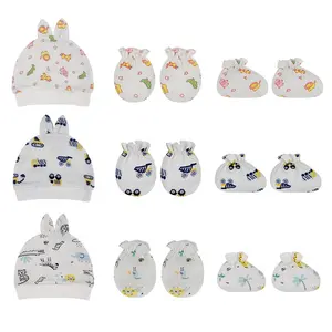 Nieuwe Aankomst Jongen Meisje Mitten Handschoenen Voet Covers Baby Cap Katoen 3 Delige Set Baby Pasgeboren Hoed