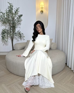Robe longue cintrée à la taille avec patchwork en dentelle personnalisée Loriya, Abaya Dubaï, mode modeste pour femmes, fermeture éclair dissimulée, robe en polyester pour l'automne - Product Image 5