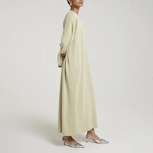 Robe longue intérieure personnalisée en coton élasthanne de couleur unie à col rond pour femmes musulmanes, style <span class=keywords><strong>Abaya</strong></span> modeste pour Ramadan et Aïd - Product Image 6